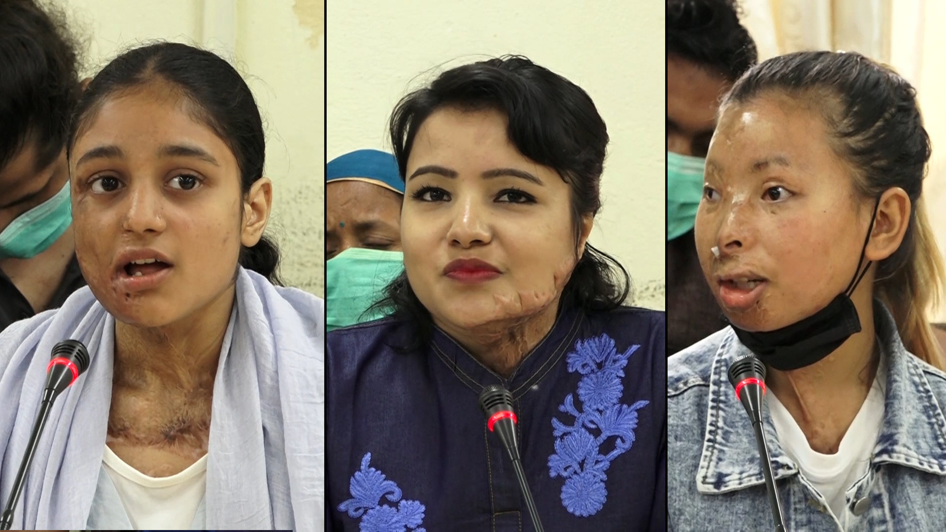 एसिड पीडितहरु बायाँबाट क्रमश मुस्कान खातुन, जेनी खड्का र संगीता मगर।