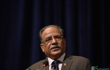 नेकपाका अध्यक्ष प्रचण्ड। तस्बिरः नारायण महर्जन/सेतोपाटी