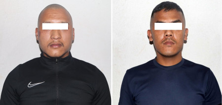 पक्राउ परेका मिलन तामाङ र विजय लामा। तस्बिर: प्रहरी