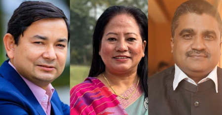 युवराज भट्टराई (बायाँ), बेची लुंगेली (बीचमा) र भरतप्रसाद साह (दायाँ)।