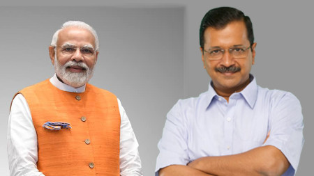 प्रधानमन्त्री नरेन्द्र मोदी र पूर्वमुख्यमन्त्री अरबिन्द केजरीवाल । फाइल तस्बिर।