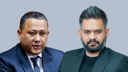 परराष्ट्रमन्त्री शिशिर खनाल र प्रधानमन्त्री बालेन शाह।