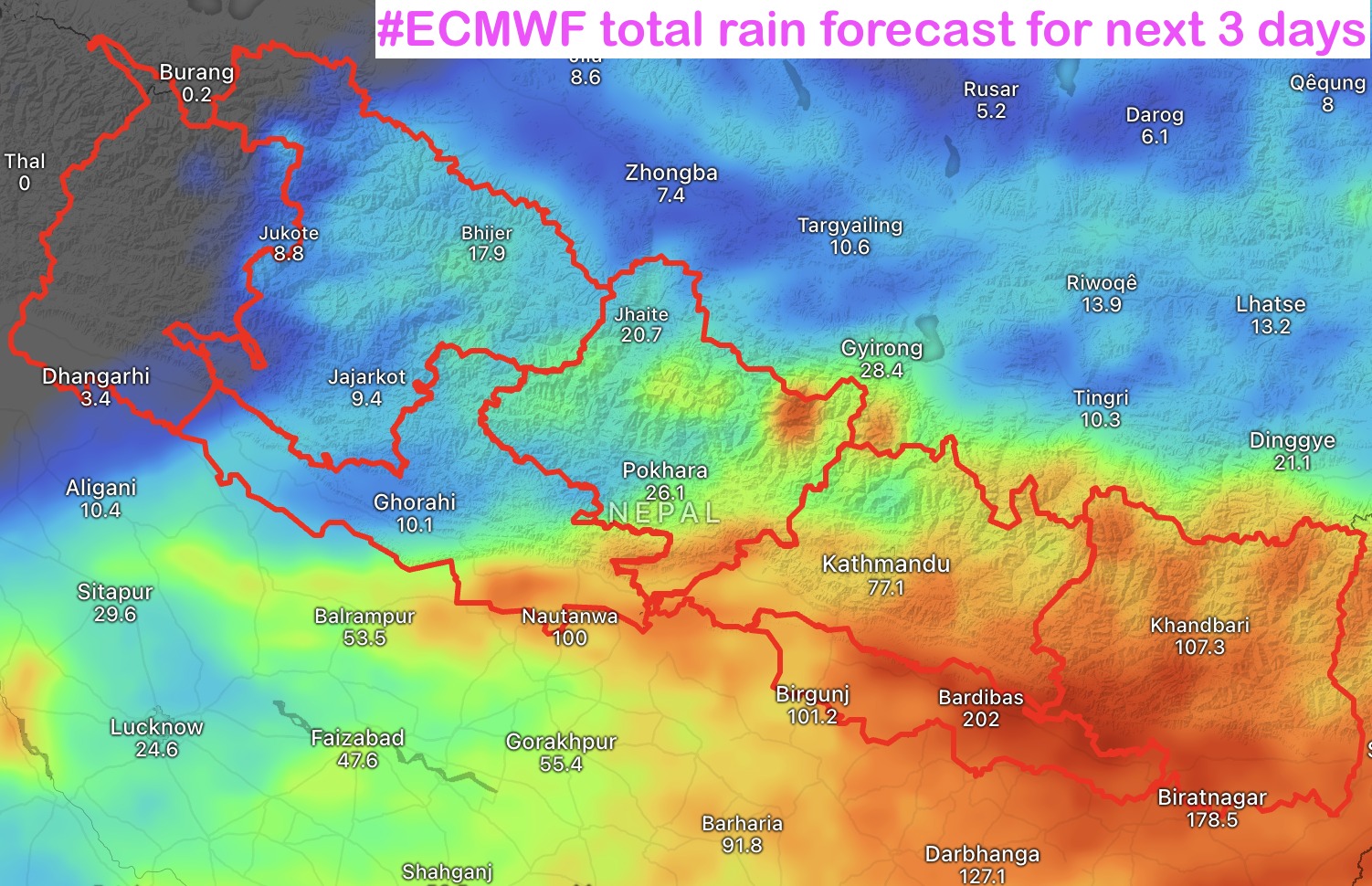 मोन्था चक्रवातः काठमाडौंमा २४, मधेस–कोशीमा ३६ घन्टासम्म वर्षाको अनुमान
