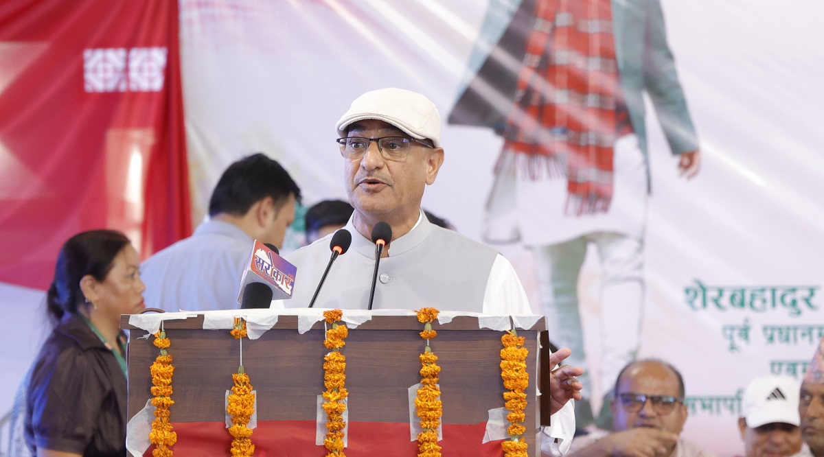 आफूले पेस गरेको प्रस्तावमाथि उठेका प्रश्नको जबाफ दिँदै नेता रमेश लेखक। तस्बिर- रासस।