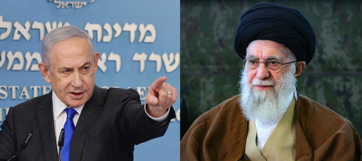 इसराइलका प्रधानमन्त्री बेन्जामिन नेतान्याहु (बायाँ) र इरानका सर्वोच्च नेता आयातोल्लाह अली खामेनी।