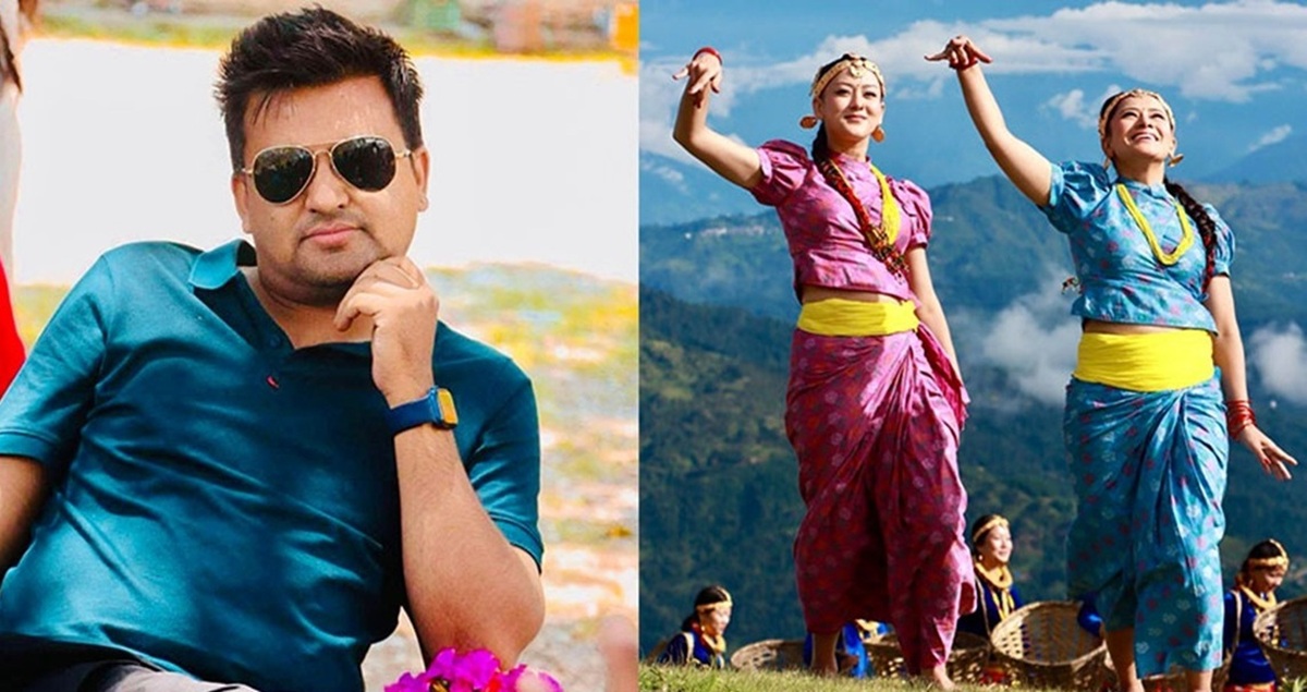 निर्माता रोहित अधिकारी र भिडिओमा नृत्य गर्दै अभिनेत्रीहरू उपासना र श्यामाश्री