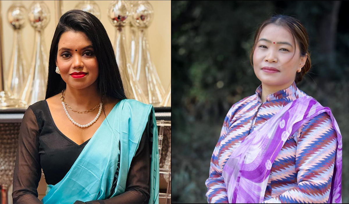 गायिका शान्तिश्री परियार र देवी घर्ती। -तस्बिरः फेसबुकबाट