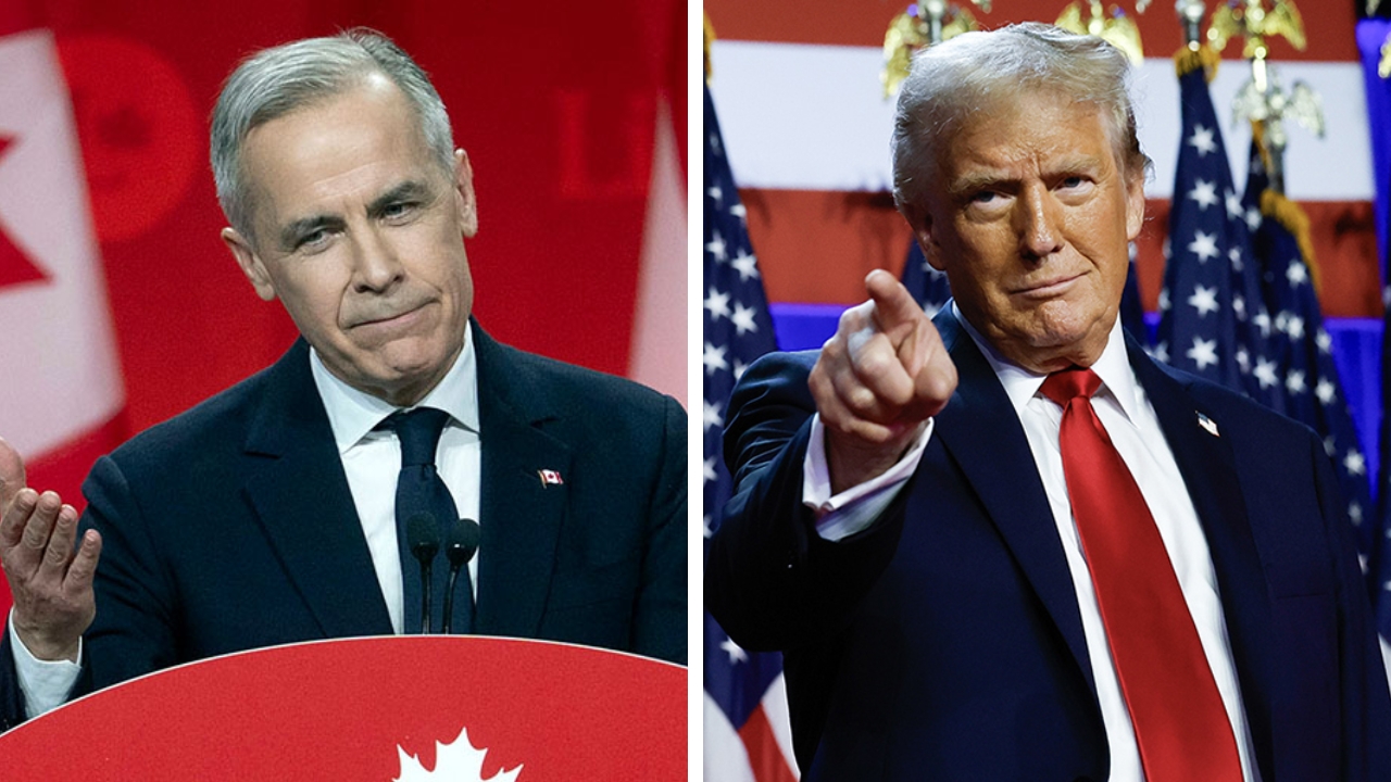 क्यानडाका प्रधानमन्त्री कार्नी र अमेरिकी राष्ट्रपति ट्रम्प। फाइल तस्बिर।