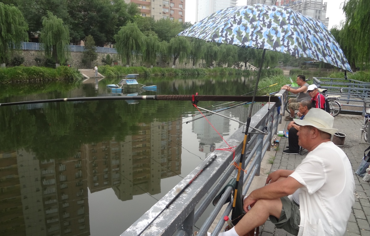 बेइजिङको एक पार्कमा पोखरीमा बल्छी हालिरहेका चिनियाँहरू। तस्बिरः चेतनाथ आचार्य