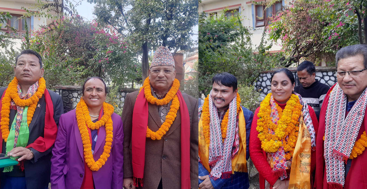 एमालेको तर्फबाट उम्मेदवार (बायाँ) र गठबन्धनका तर्फबाट उम्मेदवार (दायाँ)