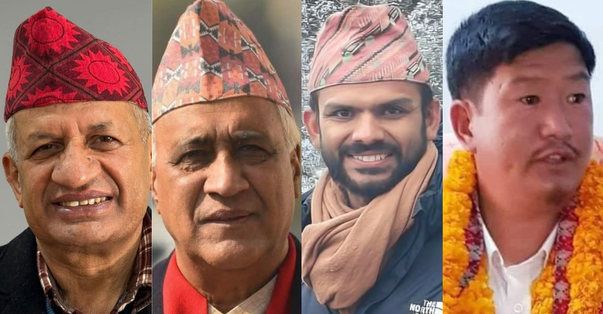 एमालेका प्रदीप ज्ञवाली, कांग्रेसका चन्द्र भण्डारी, रास्वपाका सागर ढकाल र नेकपाका सुदर्शन बराल।