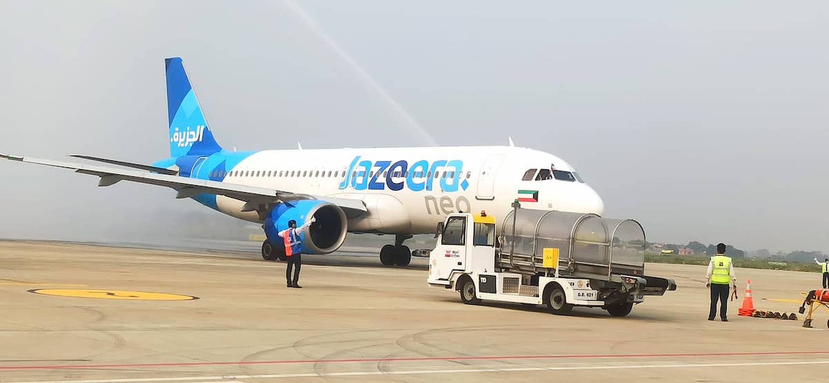 भैरहवाको गौतम बुद्ध अन्तर्राष्ट्रिय विमानस्थलमा उडान सुरू गरेको कुवेतको जजिरा एयरवेज।