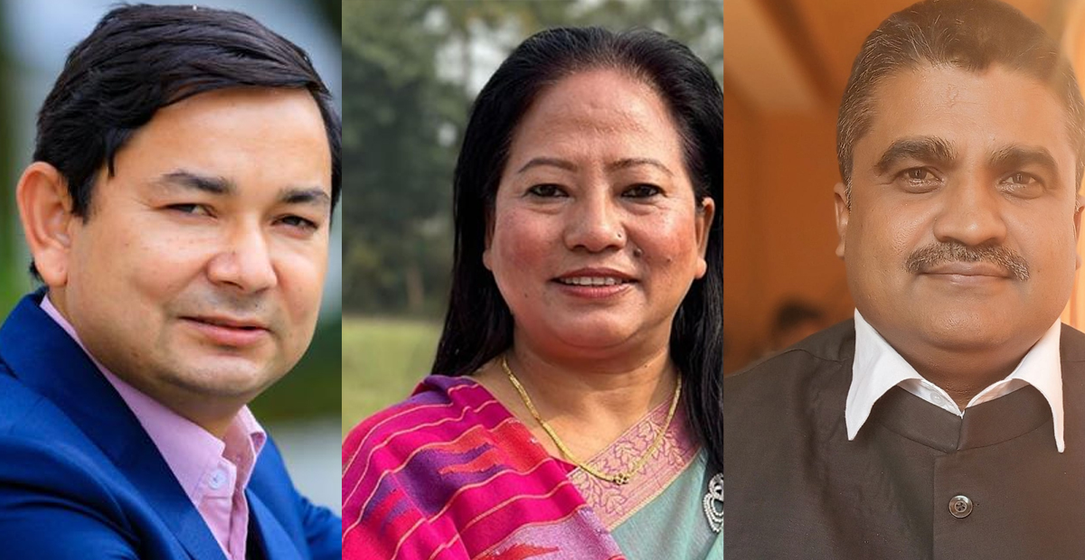 युवराज भट्टराई (बायाँ), बेची लुंगेली (बीचमा) र भरतप्रसाद साह (दायाँ)।
