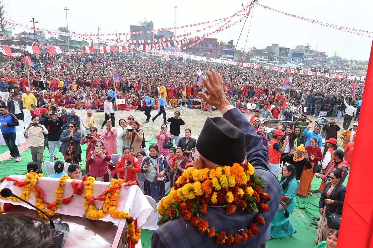 कैलाली जिल्ला अधिवेशन उद्घाटनको क्रममा एमाले अध्यक्ष केपी शर्मा ओली। तस्बिरः अध्यक्ष ओलीको सचिवालय।