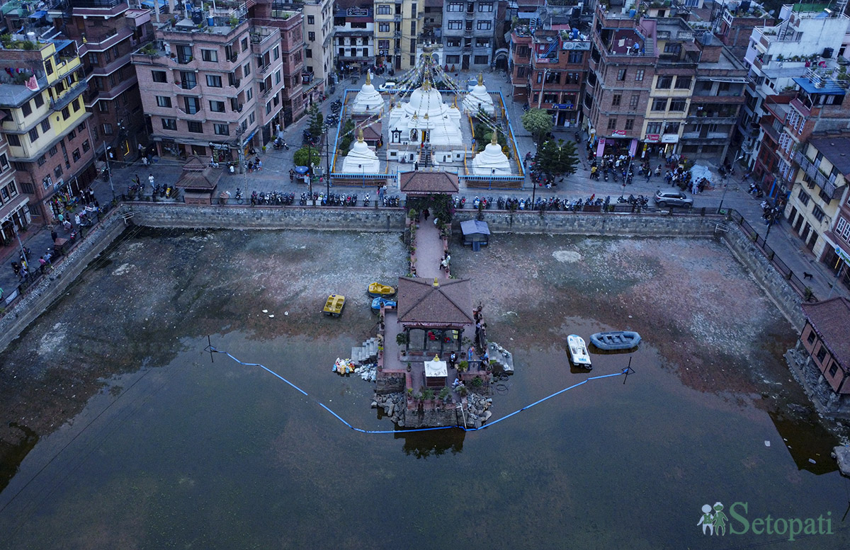 पाटनको पिम्बहा: (पिम्बहाल) पोखरी र अशोक चैत्य। तस्बिर: नवीनबाबु गुरूङ/सेतोपाटी