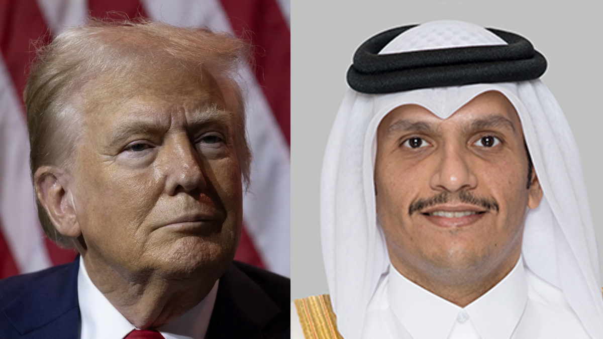 अमेरिकी राष्ट्रपति ट्रम्प र कतारी प्रधानमन्त्री अल थानी। फाइल तस्बिर।