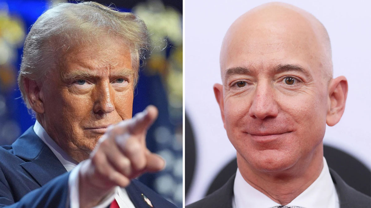 राष्ट्रपति डोनाल्ड ट्रम्प र अमेजनका मालिक जेफ बेजोस। फाइल तस्बिर।