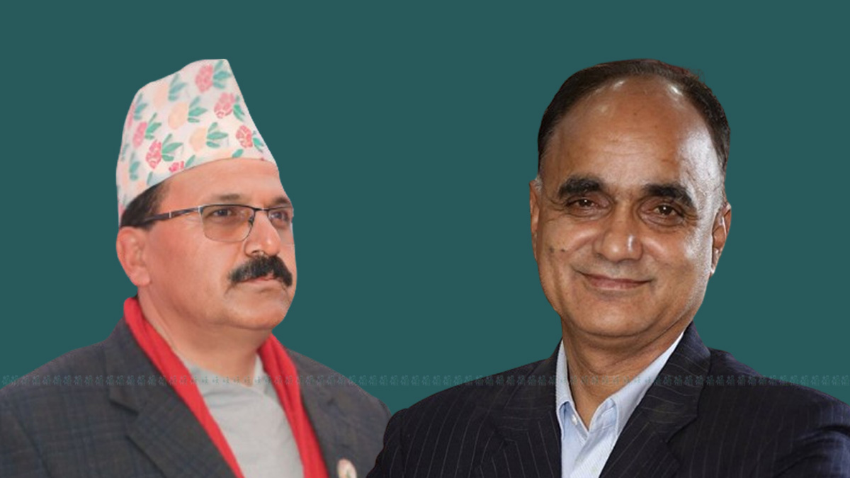 कर्णालीका मुख्यमन्त्री राजकुमार शर्मा र एमाले संसदीय दलका नेता यामलाल कँडेल। फाइल तस्बिर