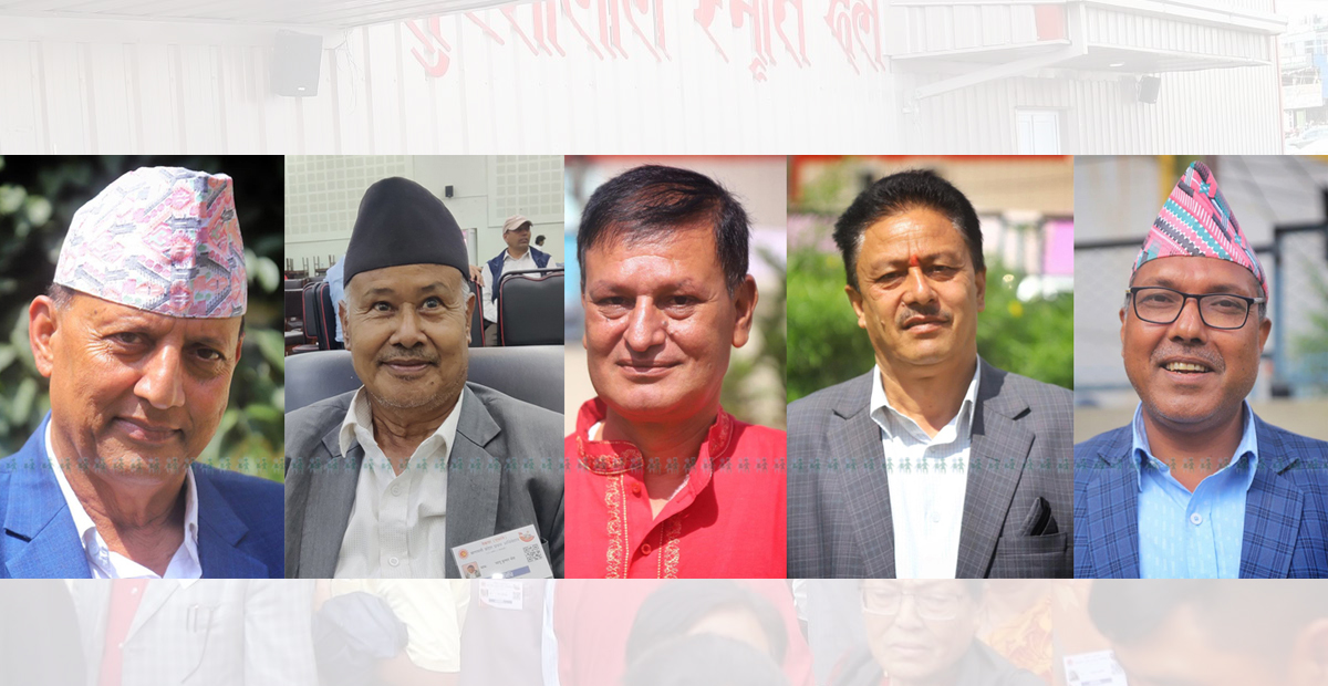 कैलाश ढुंगेल, सानु श्रेष्ठ, केशव पाण्डे, केशरबहादुर बुढाथोकी र कृष्णप्रसाद दाहाल (बायाँबाट क्रमश:)। तस्बिर: निशा भण्डारी
